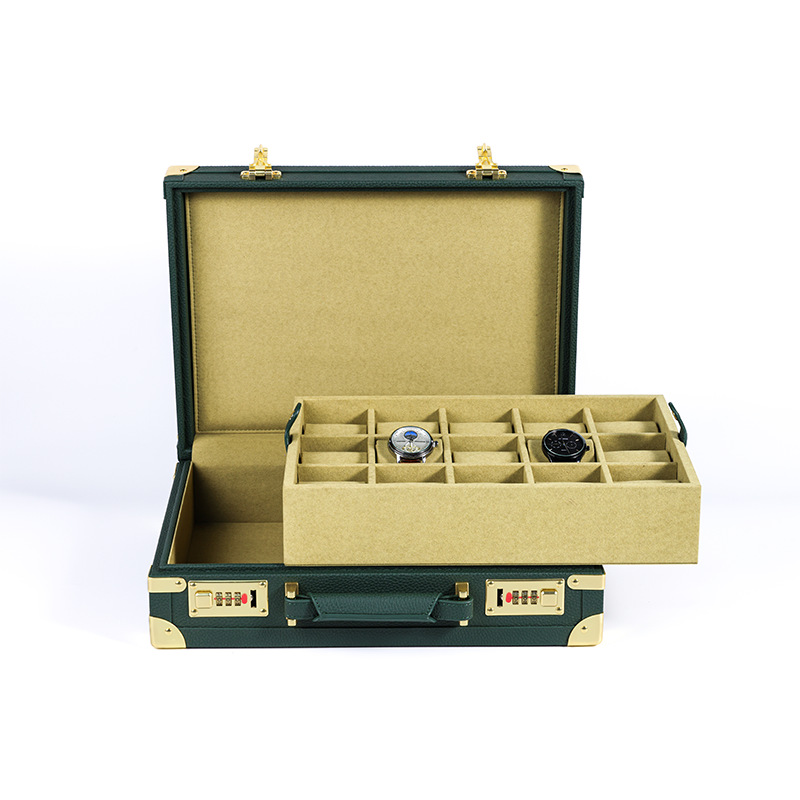 OEM ODM Luxury 15 Slots Green  - Watch Display Box ulasan dan harga